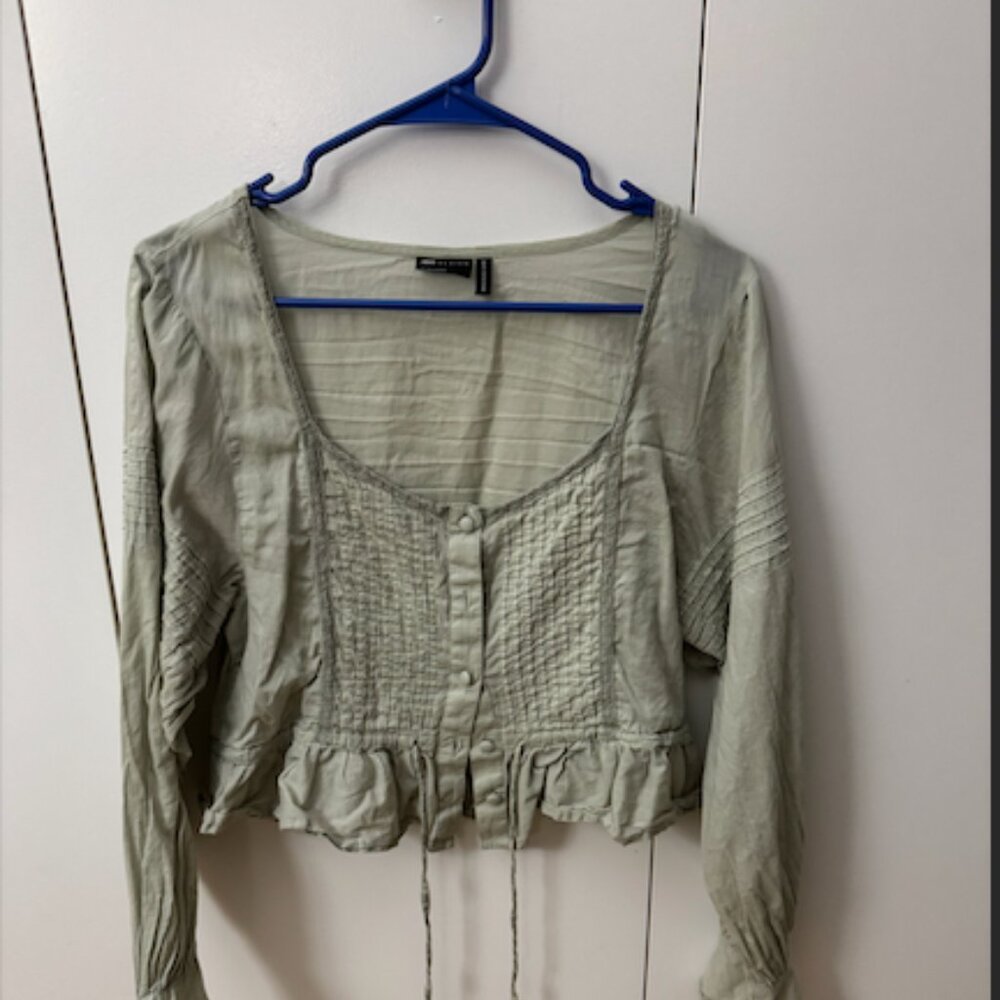 ASOS DESIGN button through top with pleated sleeve in sage